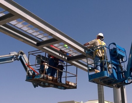 Cable tray installation inside an industrial facility
