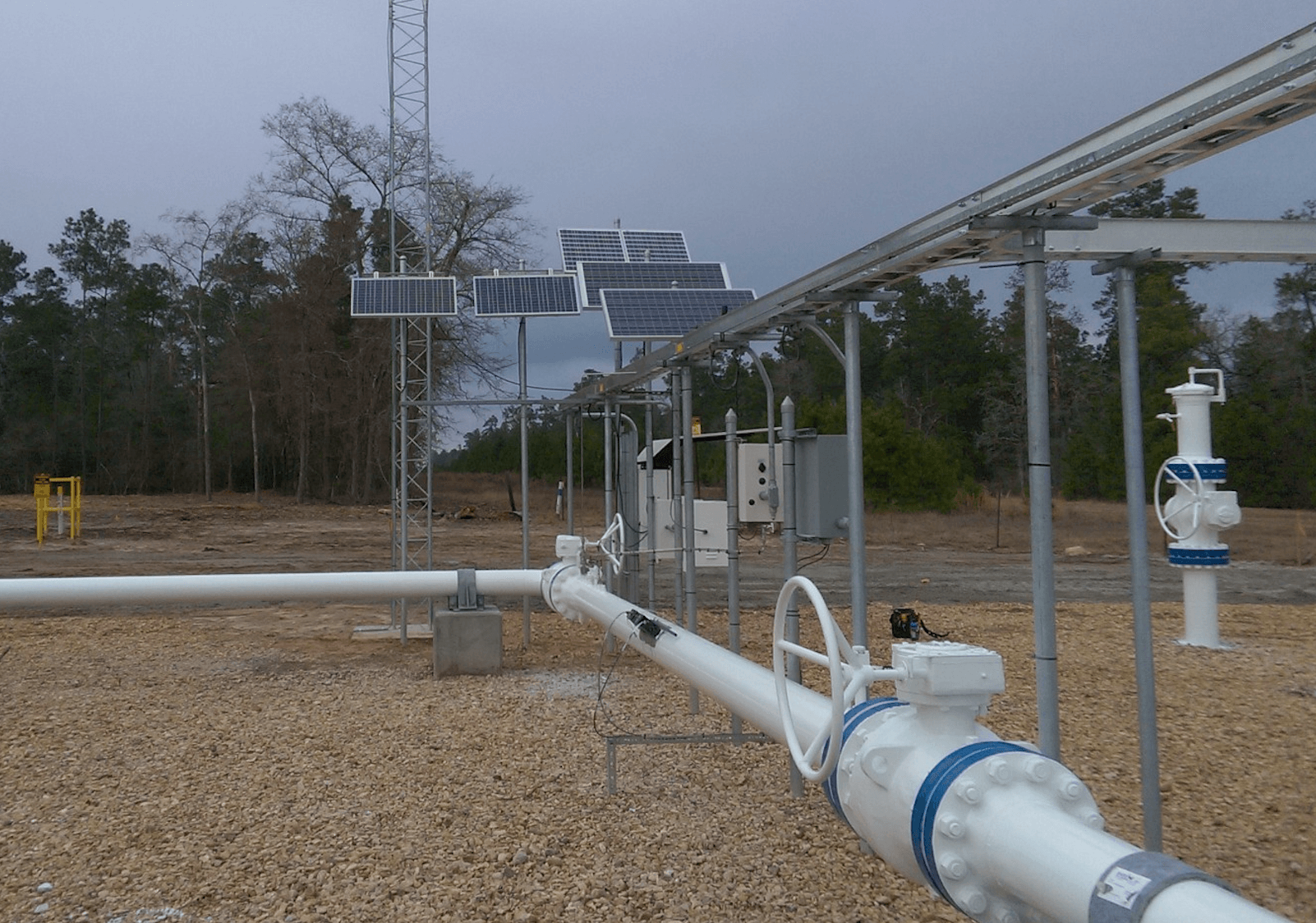 Solar panels installed at an industrial oil and gas facility